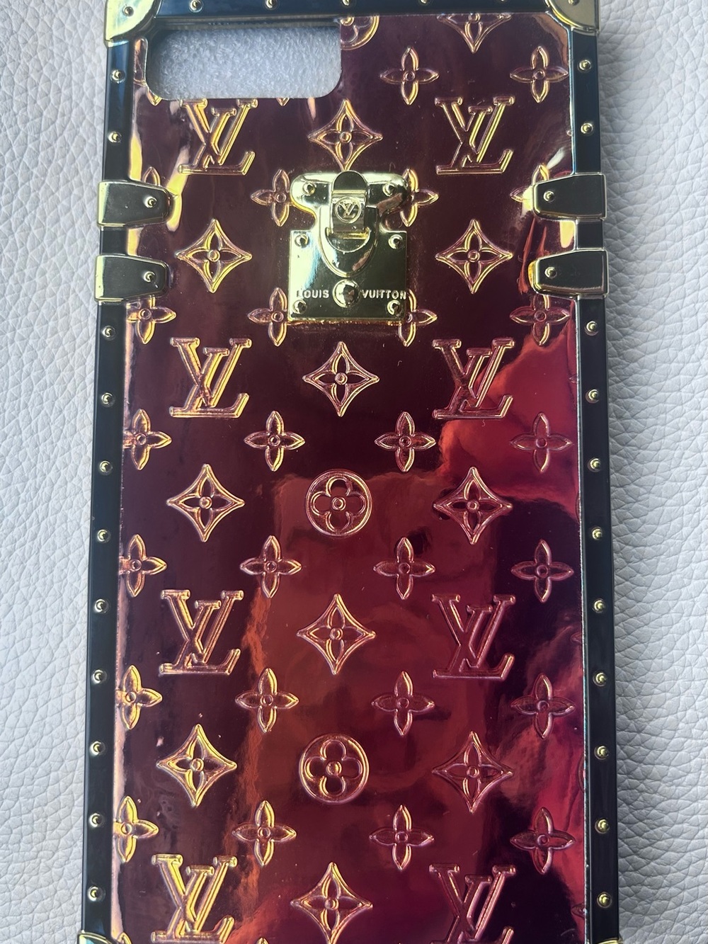 Louis Vuitton Shiny Burgundy Monogram Phone Case with Gold Accents